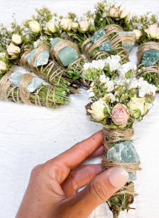 Aventurine, Rosemary, And Mint Smudge Stick