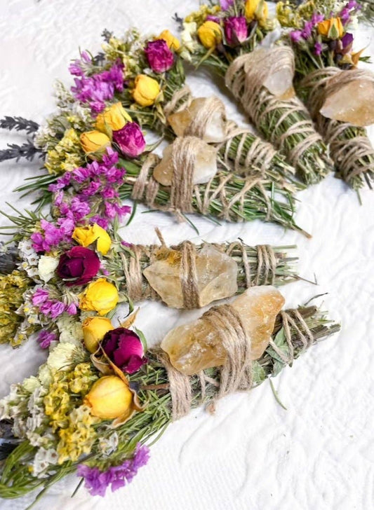 Citrine, Lavender, Sage & Rosemary Smudge Stick