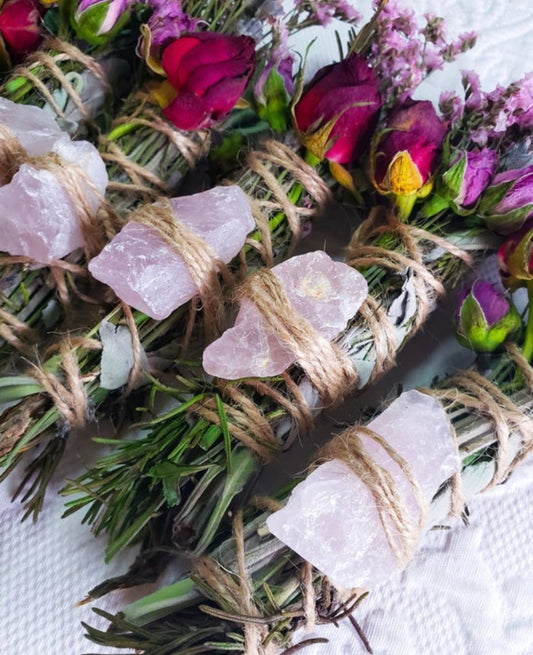 Rose Quartz, Rosemary, Sage, & Lavender Smudge Stick